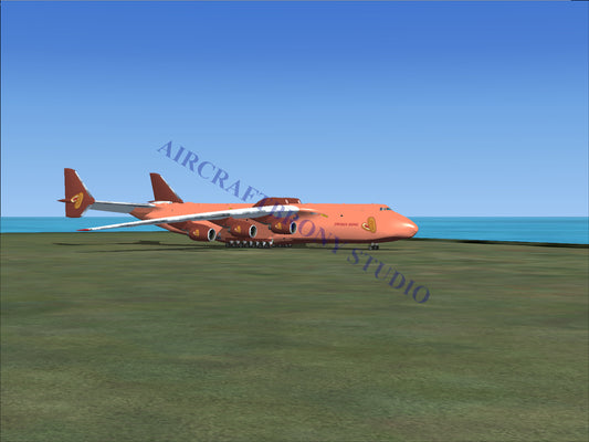 Orange cargo plane with red tail and wings, designed for heavy-lift transportation.